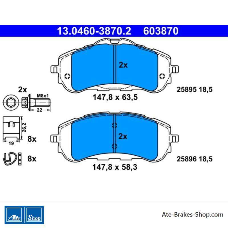 ATE original brake pads (13046038702) for Citroën, Opel, Peugeot