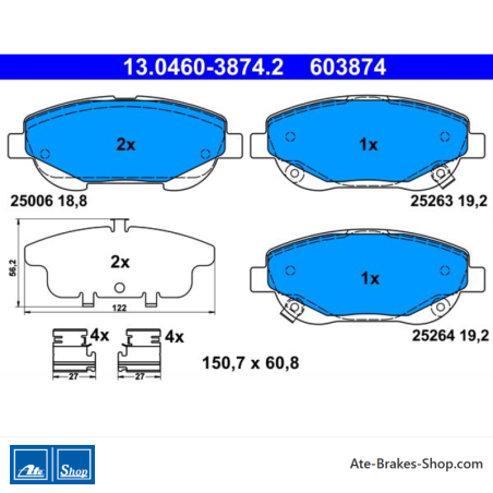 ATE pastillas de freno originales (13046038742) para Toyota