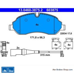 ATE original brake pads (13046038752) for Ford