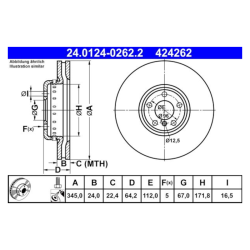 2 Pieces ATE Brake Disc (2401240262202) for BMW Toyota