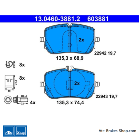 ATE original brake pads (13046038812) for Mercedes-Benz
