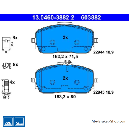 ATE originalen Bremsbeläge (13046038822) für Mercedes-Benz