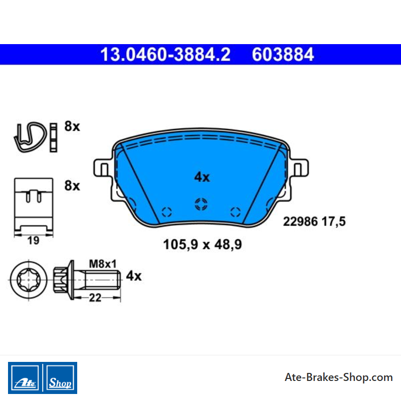 ATE plaquettes de frein d’origine (13046038842) pour Mercedes-Benz