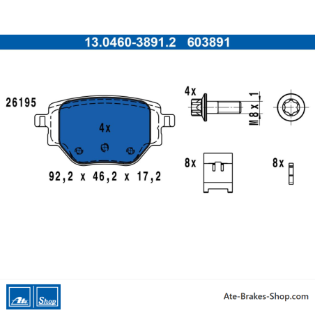 ATE original brake pads (13046038912) for Citroën, Opel, Peugeot