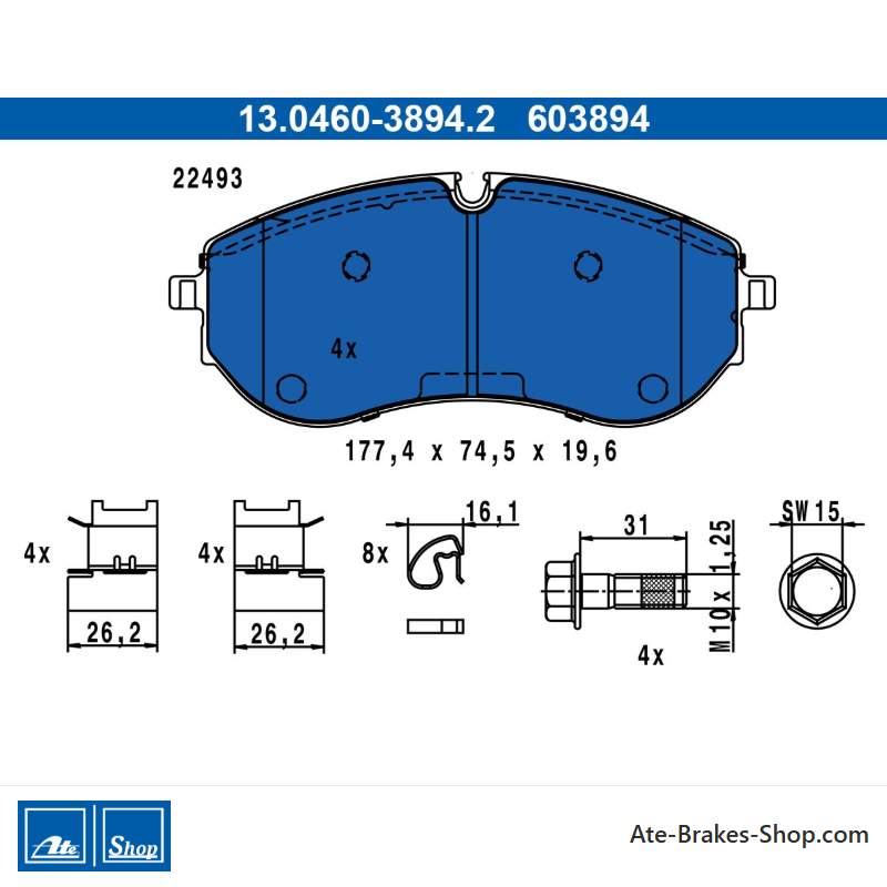 ATE originale Bremsbeläge (13046038942) für MAN, Volkswagen (VW)