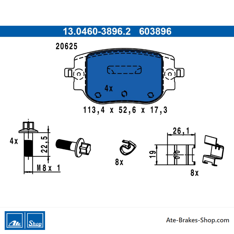 ATE pastillas de freno originales (13046038962) para Citroën, Opel, Peugeot, Toyota