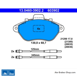 ATE original brake pads (13046039022) for Peugeot