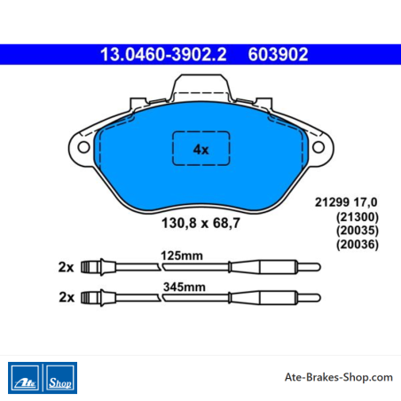 ATE plaquettes de frein d’origine (13046039022) pour Peugeot