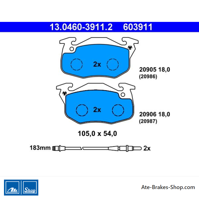 ATE original brake pads (13046039112) for Peugeot, Renault