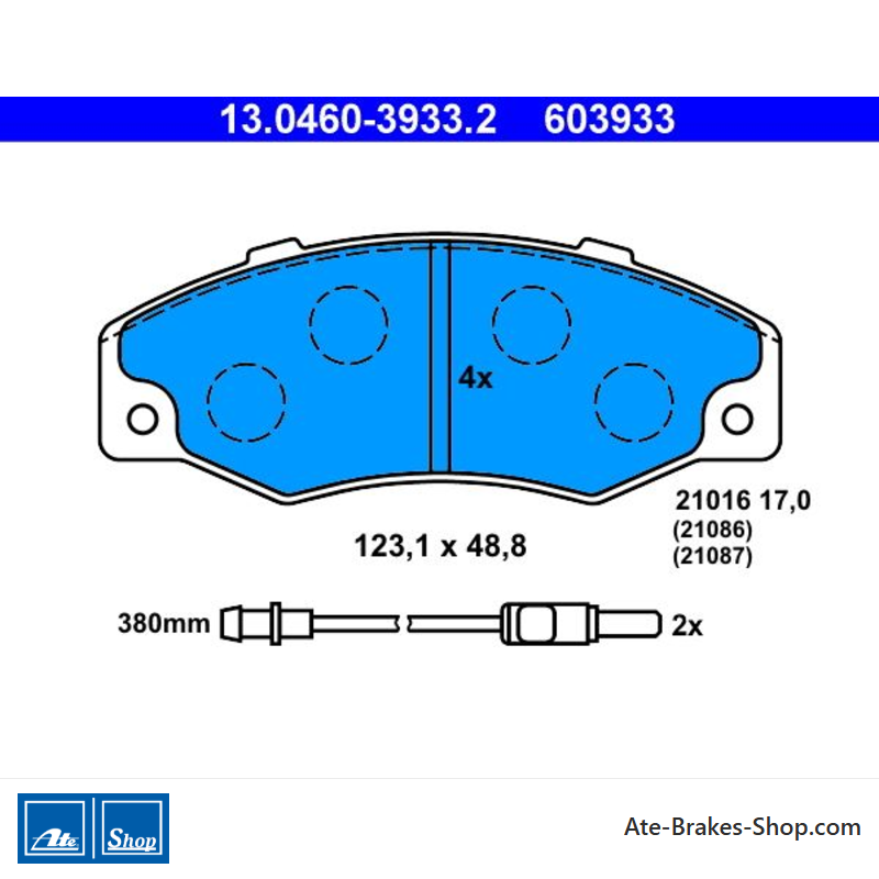ATE original brake pads (13046039332) for Renault