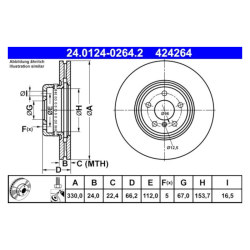 2 Pieces ATE Brake Disc (2401240264202) for BMW Toyota