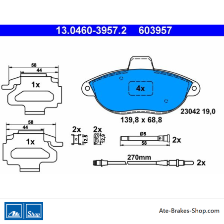 ATE originale Bremsbeläge (13046039572) für Citroën, Fiat, Peugeot