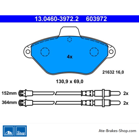 ATE original brake pads (13046039722) for Citroën