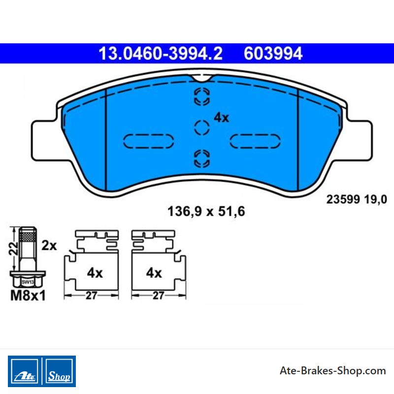 ATE originalen Bremsbelägen (13046039942) für Citroën, Opel, Peugeot