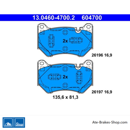 ATE plaquettes de frein d’origine (13046047002) pour Audi