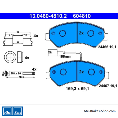 ATE original brake pads (13046048102) for Citroën, Fiat, Peugeot