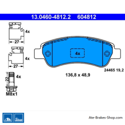 ATE original brake pads (13046048122) for Citroën, Fiat, Peugeot