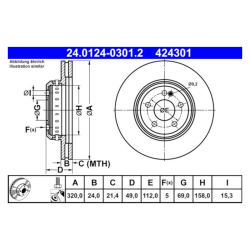 2 Pieces ATE Brake Disc (2401240301202) for Mercedes