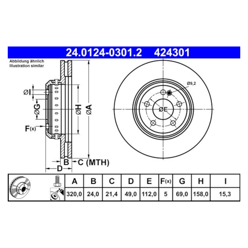 2 Pieces ATE Brake Disc (2401240301202) for Mercedes