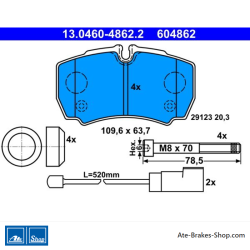 ATE originale Bremsbeläge (13046048622) für Ford