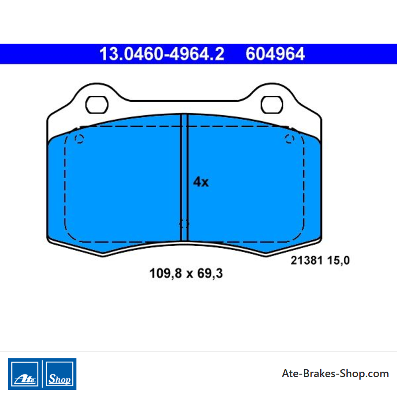 ATE pastillas de freno originales (13046049642) para Citroën, Jaguar, Jeep, Peugeot, Seat y Volvo