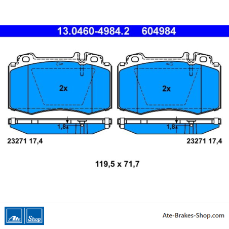 ATE original brake pads (13046049842) for Mercedes-Benz