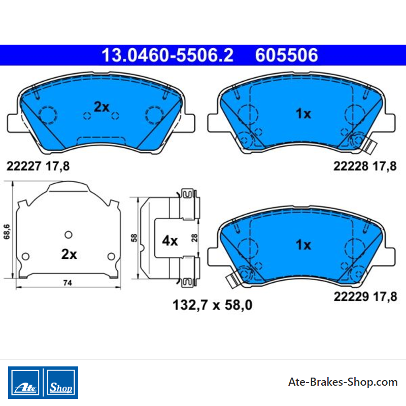 ATE plaquettes de frein d’origine (13046055062) pour Kia