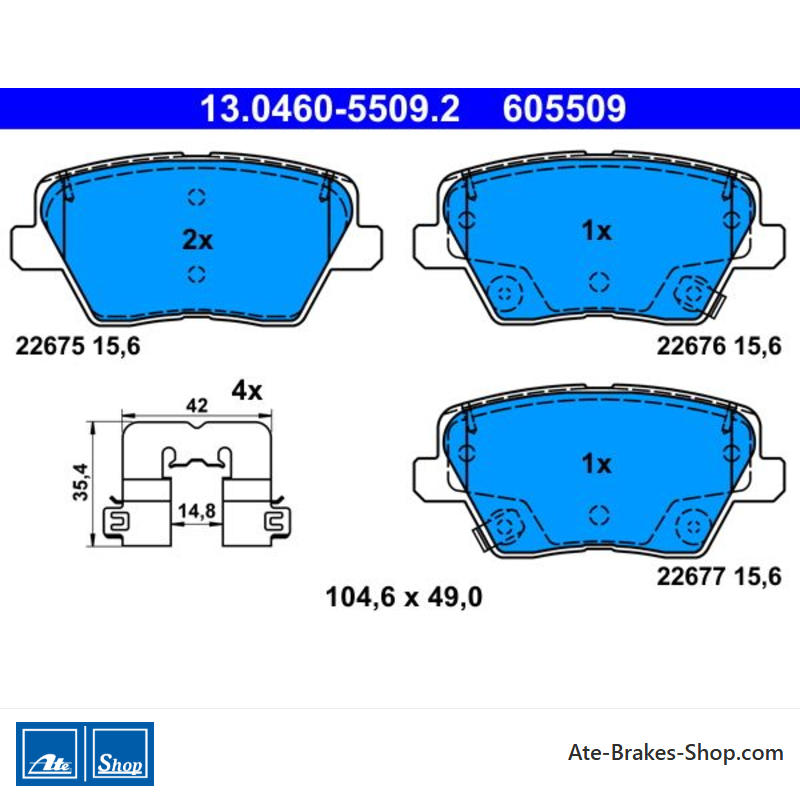 ATE original brake pads (13046055092) for Hyundai, Kia