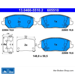 ATE original brake pads (13046055102) for Hyundai, Kia