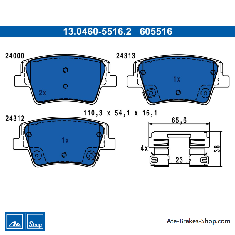 ATE originale Bremsbeläge (13046055162) für Hyundai