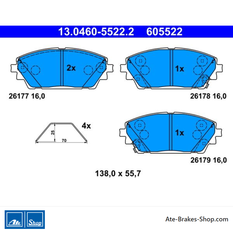 ATE originele remblokken (13046055222) voor Mazda