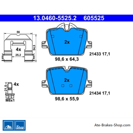 ATE original brake pads (13046055252) for BMW, Toyota