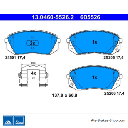 ATE original brake pads (13046055262) for Hyundai, Kia