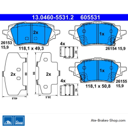 ATE originale Bremsbeläge (13046055312) für Mazda, Suzuki, Toyota