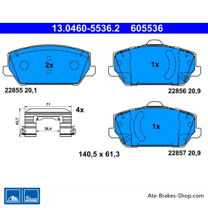 ATE original brake pads (13046055362) for Hyundai, Kia