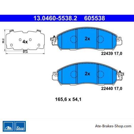 ATE pastillas de freno originales (13046055382) para Nissan, Renault