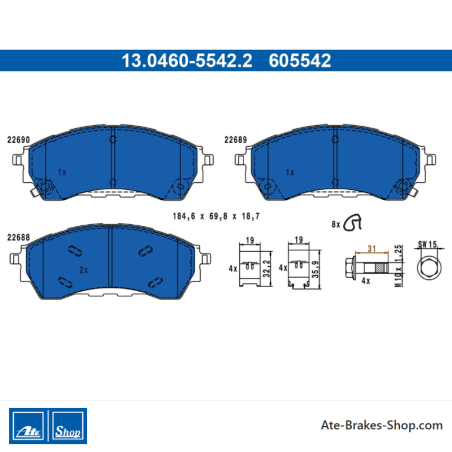 ATE original brake pads (13046055422) for Ford, Volkswagen (VW)