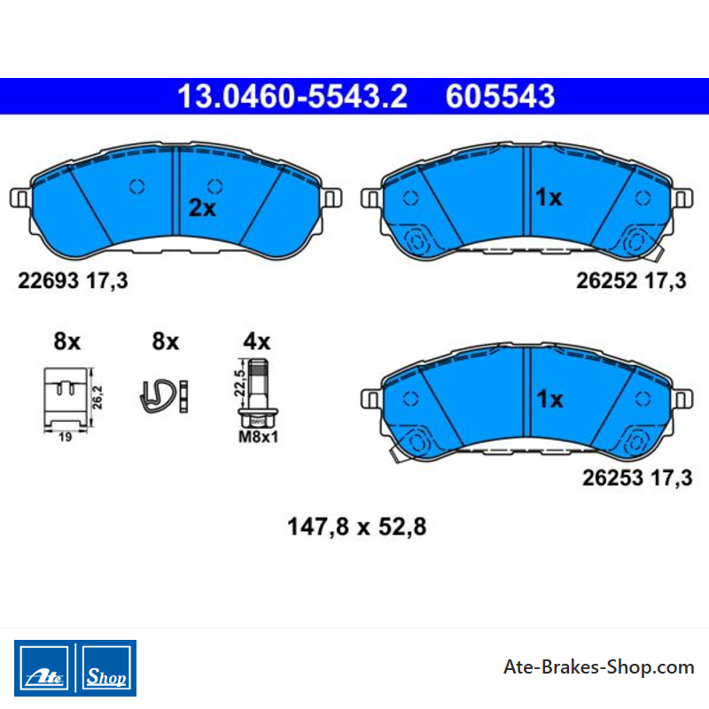 ATE original brake pads (13046055432) for Ford