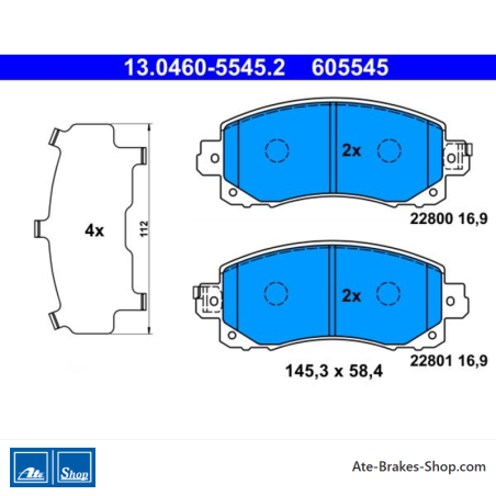 ATE originale Bremsbeläge (13046055452) für Subaru