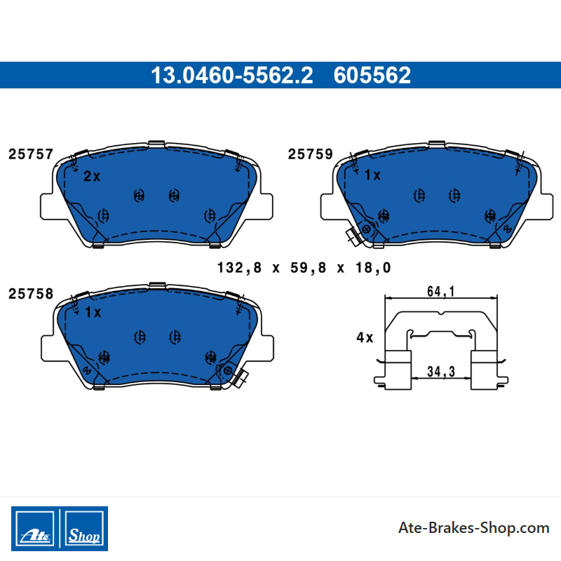 ATE original brake pads (13046055622) for Hyundai, Kia