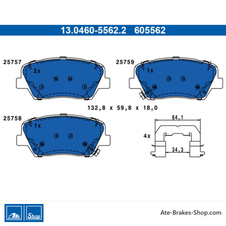 ATE originalen Bremsbeläge (13046055622) für Hyundai, Kia