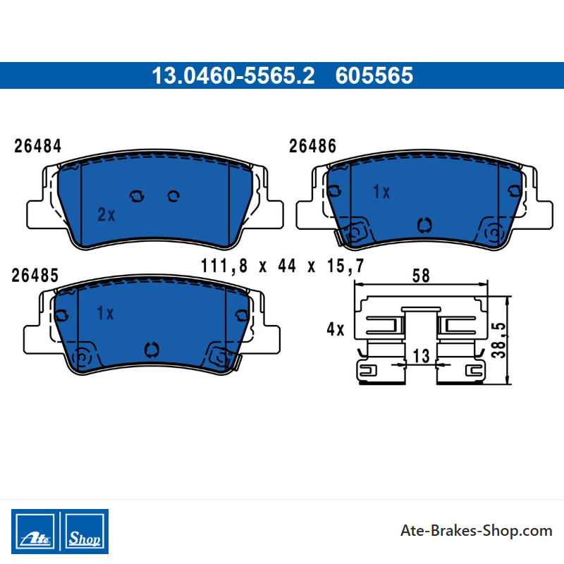 ATE original brake pads (13046055652) for Hyundai, Kia