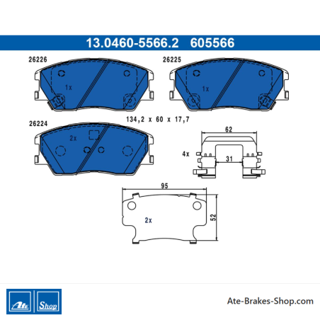 ATE original brake pads (13046055662) for Kia