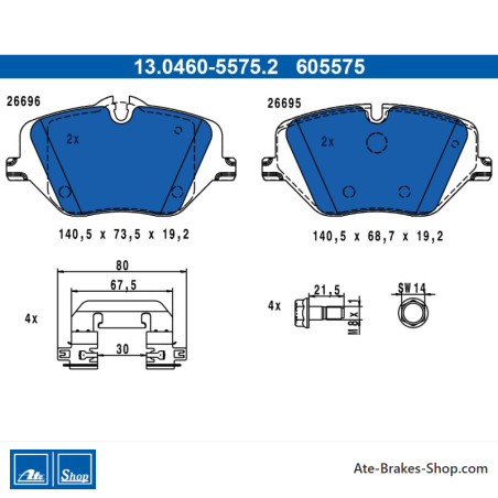ATE original brake pads (13046055752) for BMW