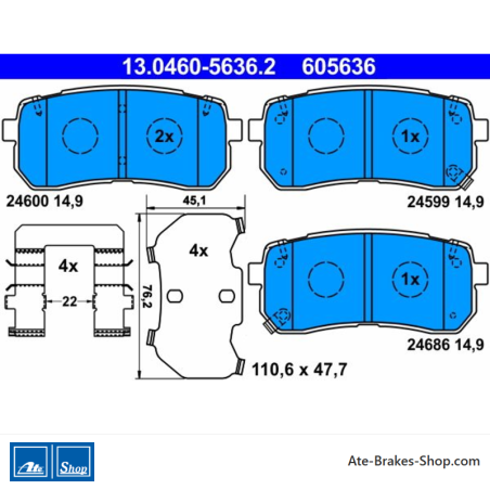 ATE pastillas de freno originales (13046056362) para Hyundai y Kia