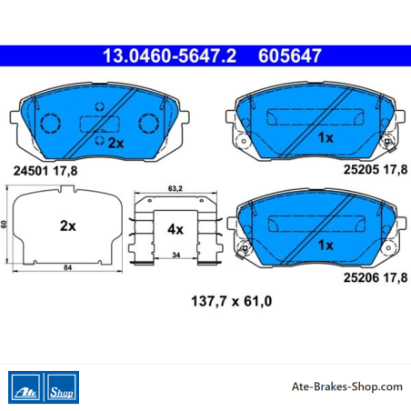 ATE original brake pads (13046056472) for Hyundai, Kia