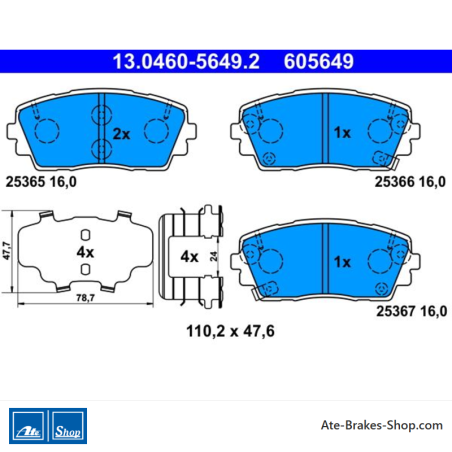 ATE original brake pads (13046056492) for Kia