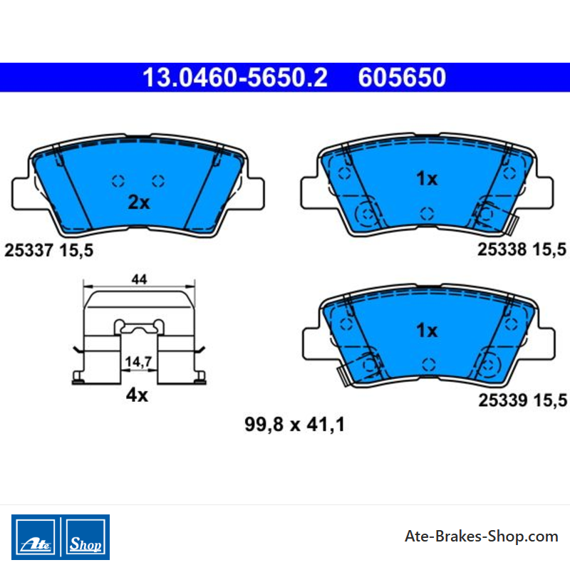 ATE originale Bremsbeläge (13046056502) für Hyundai, Kia, SsangYong