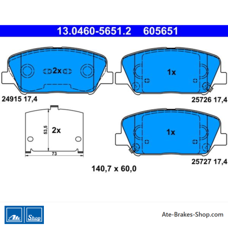 ATE originalen Bremsbeläge (13046056512) für Hyundai, Kia