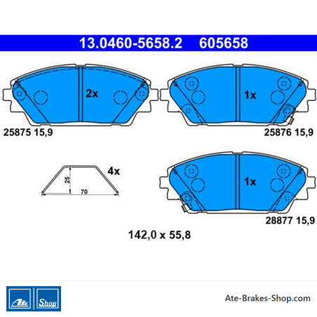ATE originale Bremsbeläge (13046056582) für Mazda